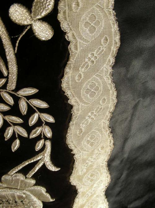 Antique Chasuble Black Velvet and silk Silver Embroidered.