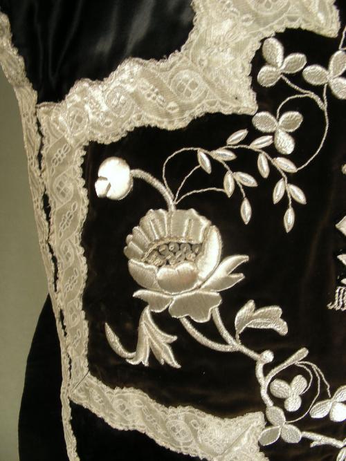 Antique Chasuble Black Velvet and silk Silver Embroidered.